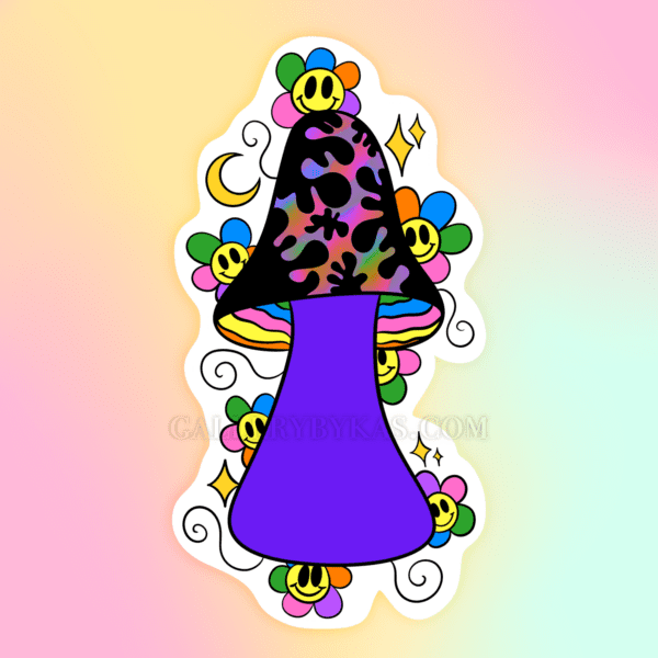 Rainbow Smiley Mushroom Hippie Sticker